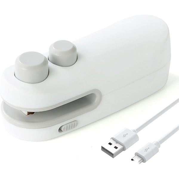 2 in 1 Bag Sealer and Cutter Magnetic, Portable Bag Sealer Mini, Rechargeable 2 in 1 Bag Heat Sealer (White)