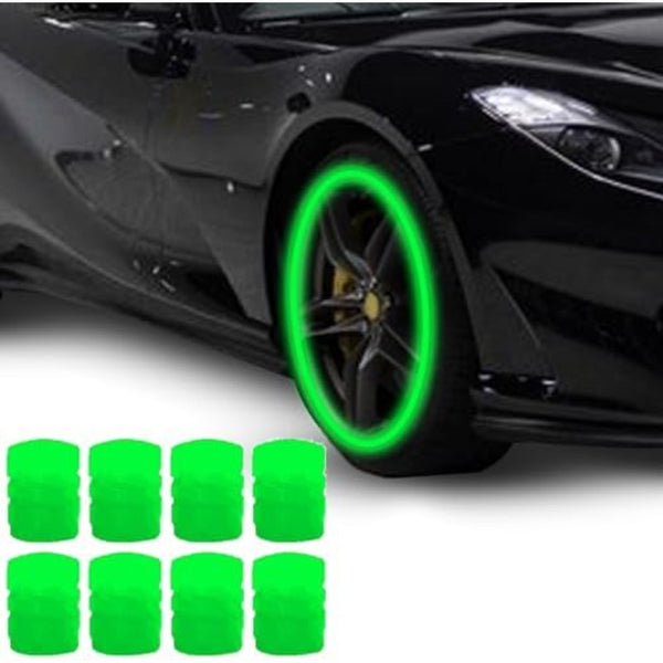 Fluorescent Valve caps,Glow in The Dark Valve Cap,Luminous Tire Valve Stem Caps,Universal Fluorescent Tire Valve Caps,Luminous Car Exterior Accessories,Cool Noctilucous (Green,8pcs)