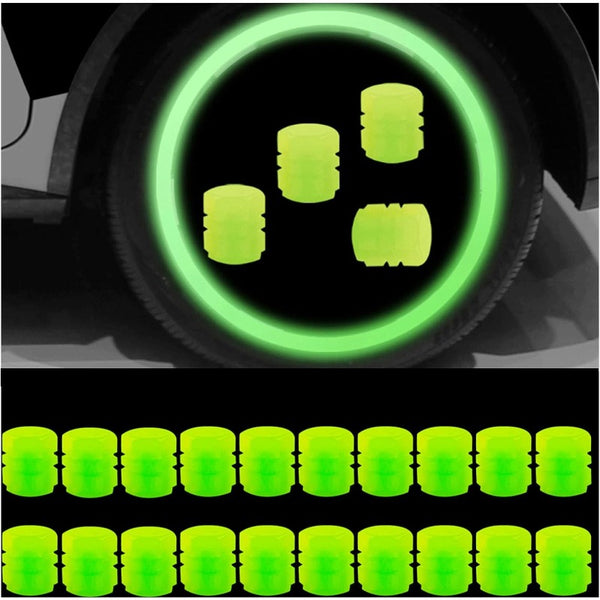 Tire air caps, Glowing tire Valve caps, Universal tire caps for Cars Trucks Motorcycles SUVs and Bikes Glow in The Dark Valve stem caps (Green-20PCS)