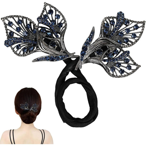 Elegant Lazy Hair Curler, Lazy Hair Curler Deft Bun Maker, Ocean Blue Feather Hairpin, Whale Tail Rhinestone Flower Hair Clip, Crystal Hair Bun Maker, Elegant Hair Clip for Women (Type 08)